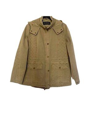Guess Army Style Utility Jacket Cotton Chore Coat Zip Snap Hood Pockets Size M